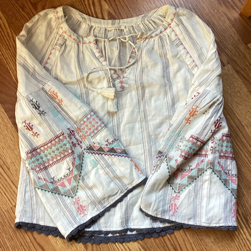 Lovestitch Boho Embroidered Blouse - Cream and Multicolor